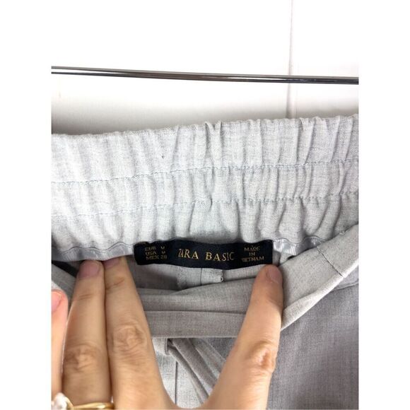 Zara Basic Drawstring Trousers Grey‎ Coquette Work Pants Bow Tie Front Career M - Picture 4 of 9